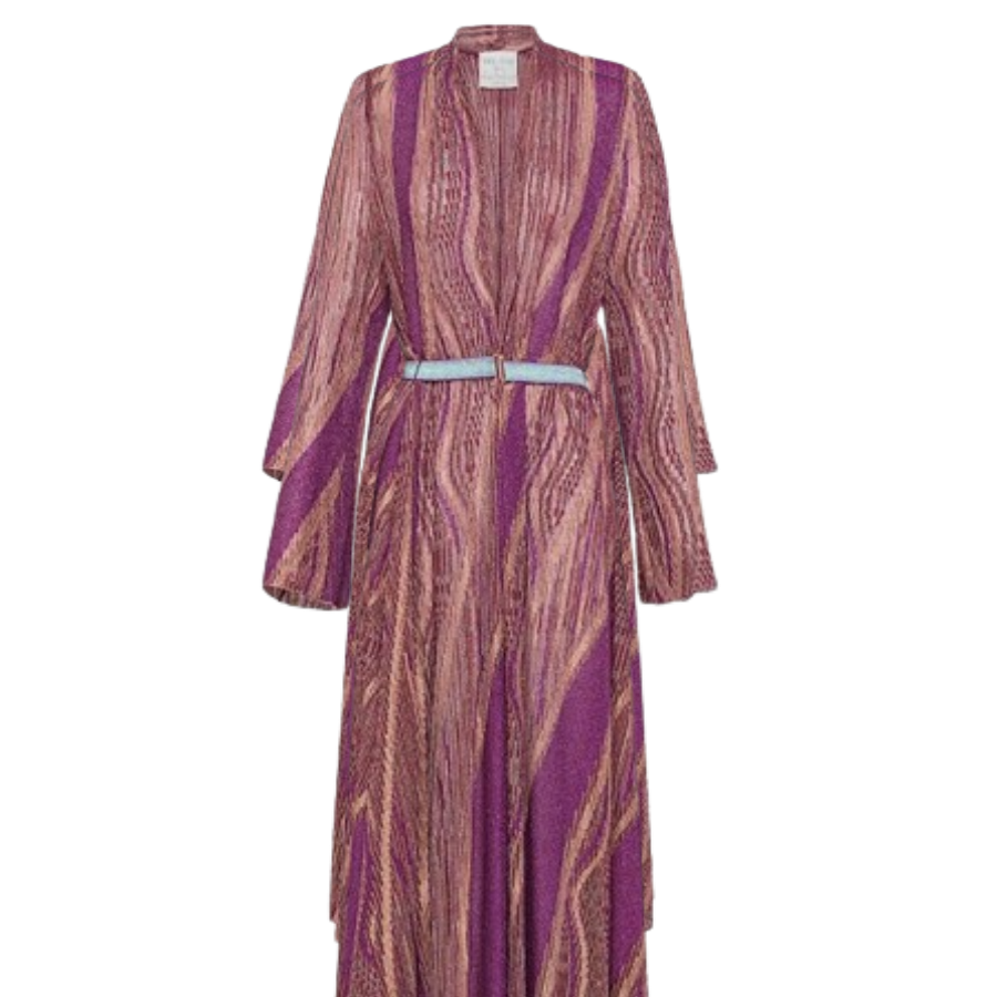 Long dress in ribbed fabric with metallized thread